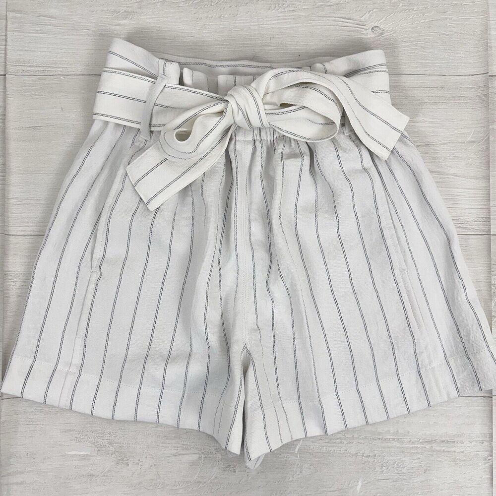 Aritzia Wilfred Paperbag Shorts Women Size 2 Striped White Black High Waisted‎